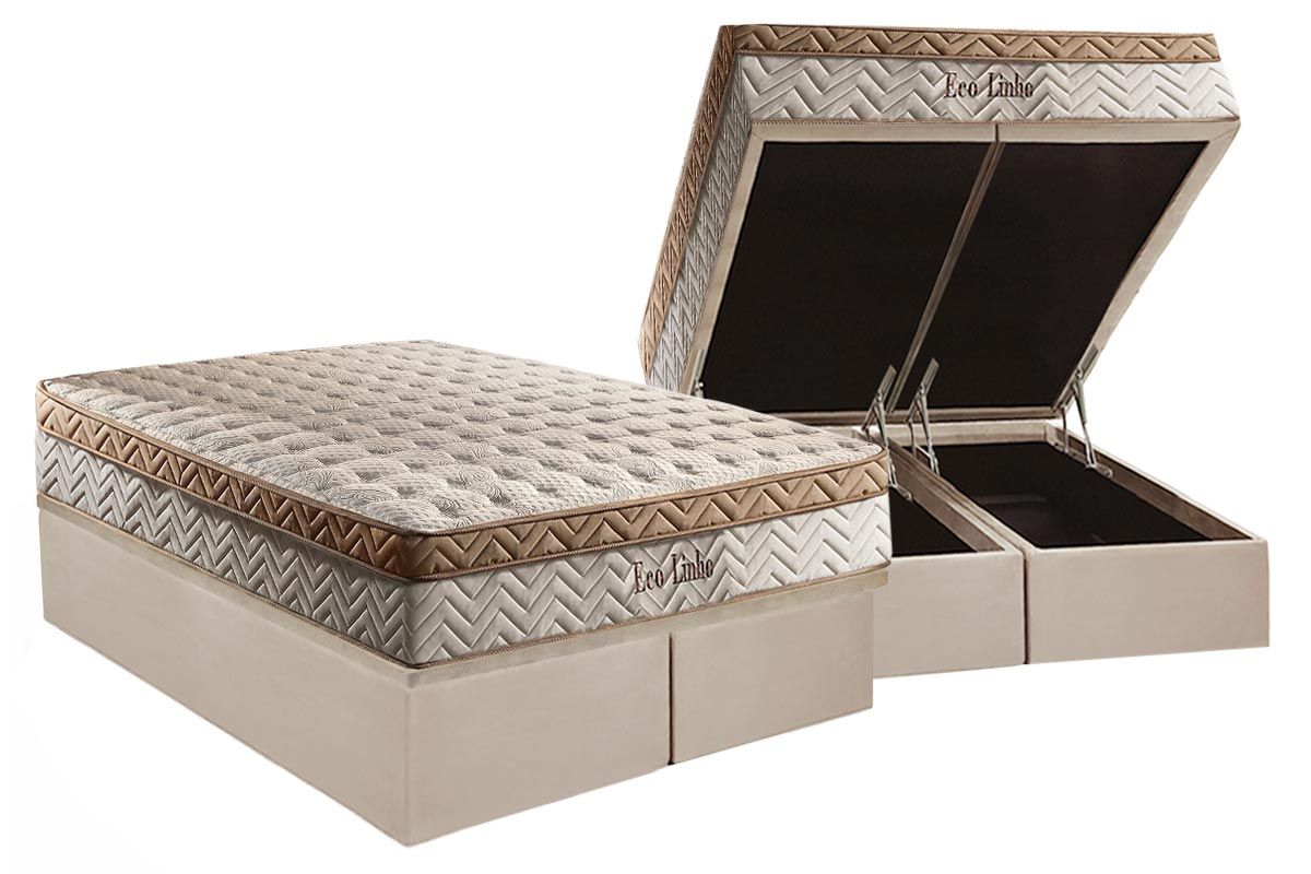 Cama Box Baú CRC +Colchão Molas Eco Linho Paropas