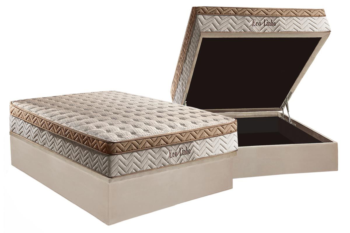 Cama Box Baú CRC +Colchão Molas Eco Linho Paropas