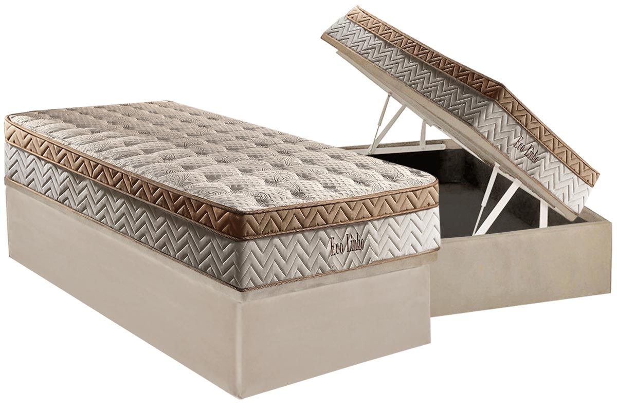 Cama Box Baú CRC +Colchão Molas Eco Linho Paropas
