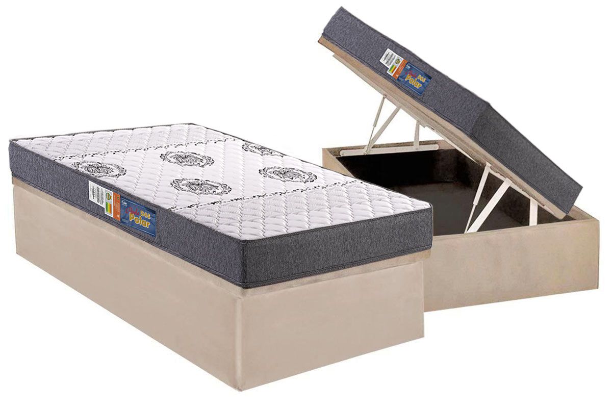 Cama Box Baú CRC +Colchão Espuma D45 Pérola Polar