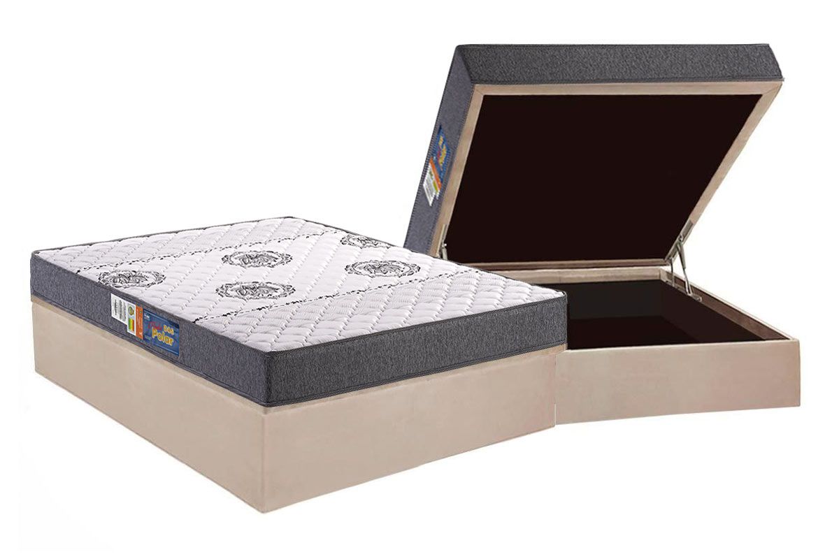 Cama Box Baú CRC +Colchão Espuma D45 Pérola Polar