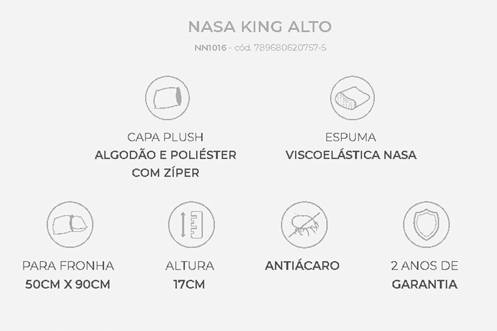 Travesseiro Viscoelástico Nasa LuxoKing NN1016 Duoflex