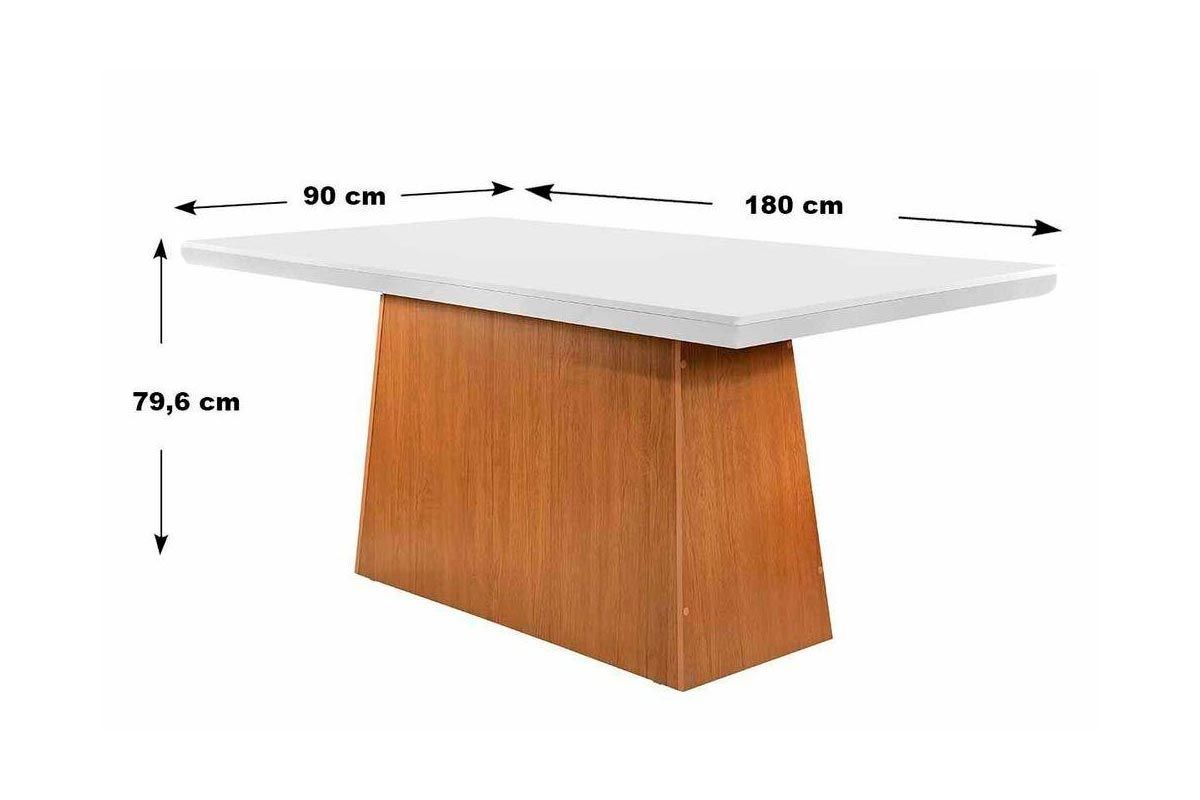 Sala de Jantar Completa Luna Tampo Madeirado c/ Vidro Canto Reto 180x90cm e 6 Cadeiras Grécia - Rufato