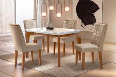 Sala Jantar Mesa Londrina Tampo Madeirado c/ Vidro 120x80cm e 4 Cadeiras Jade - Rufato