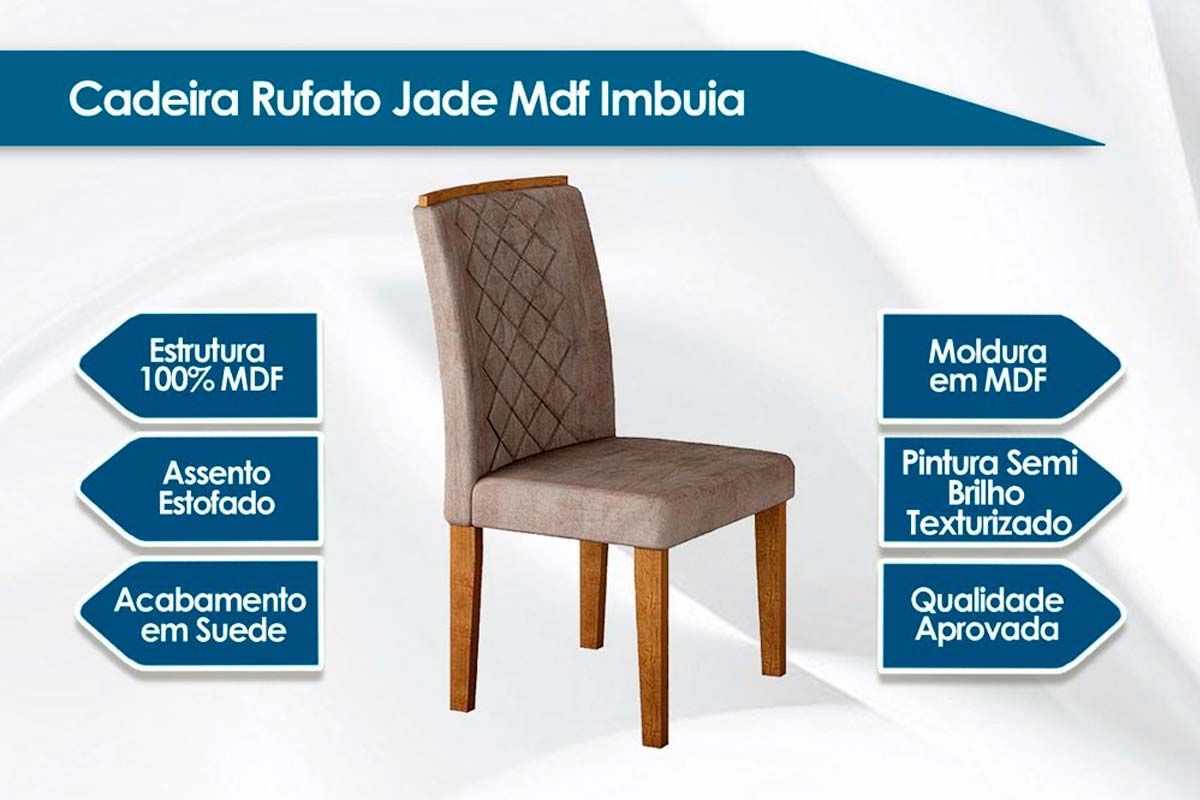 Sala Jantar Mesa Londrina Tampo Madeirado c/ Vidro 120x80cm e 4 Cadeiras Jade - Rufato