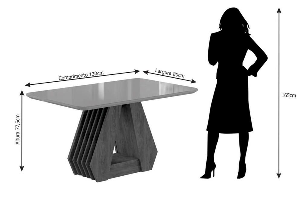 Sala Jantar Mesa Ágata Tampo Madeirado c/ Vidro 130X80 cm e 4 Cadeiras Nicole - Cimol