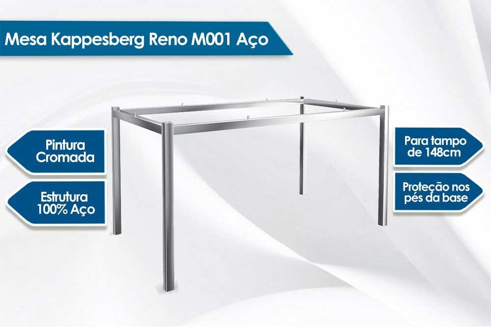 Sala Jantar Mesa Reno c/ Tampo de Vidro 150x80cm e 6 Cadeiras Florença - Kappesberg