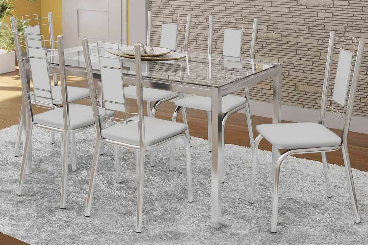 Sala Jantar Mesa Reno c/ Tampo de Vidro 150x80cm e 6 Cadeiras Florença - Kappesberg