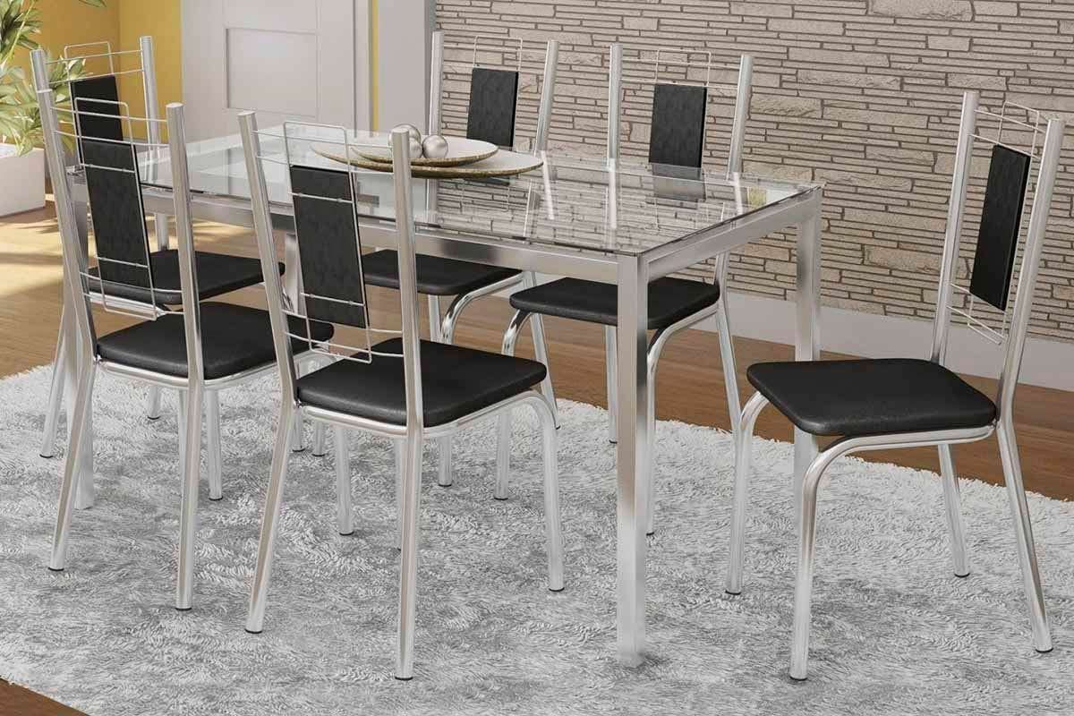 Sala Jantar Mesa Reno c/ Tampo de Vidro 150x80cm e 6 Cadeiras Florença - Kappesberg