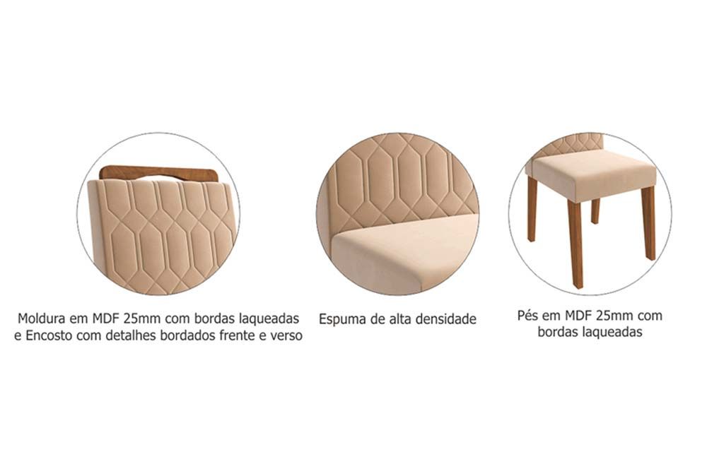 Sala Jantar Mesa Maitê Tampo Madeirado c/ Vidro Canto Curvo 160x80cm e 6 Cadeiras Paola - Cimol
