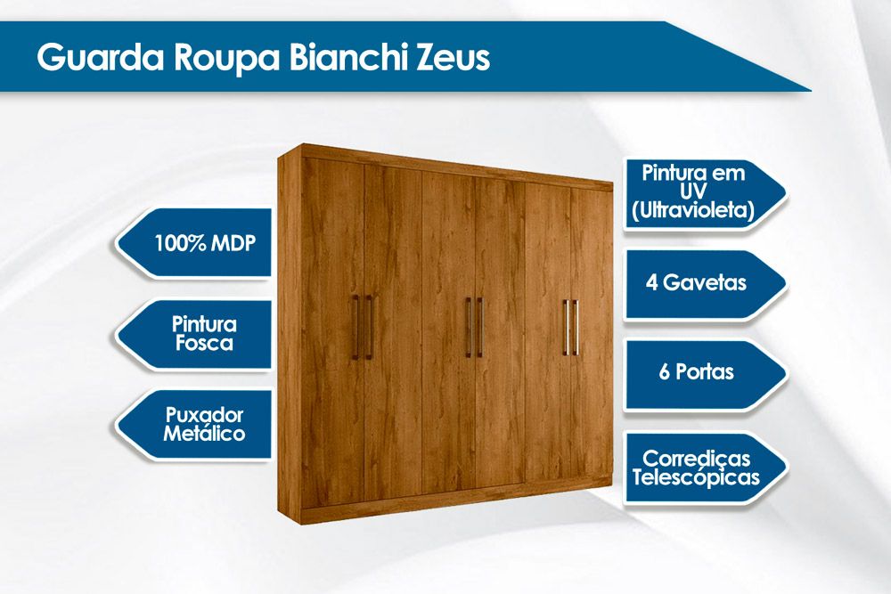 Guarda Roupa Casal 6 Portas e 4 Gavetas Zeus Bianchi Guarda Roupa Casal 6 Portas e 4 Gavetas Zeus Bianchi