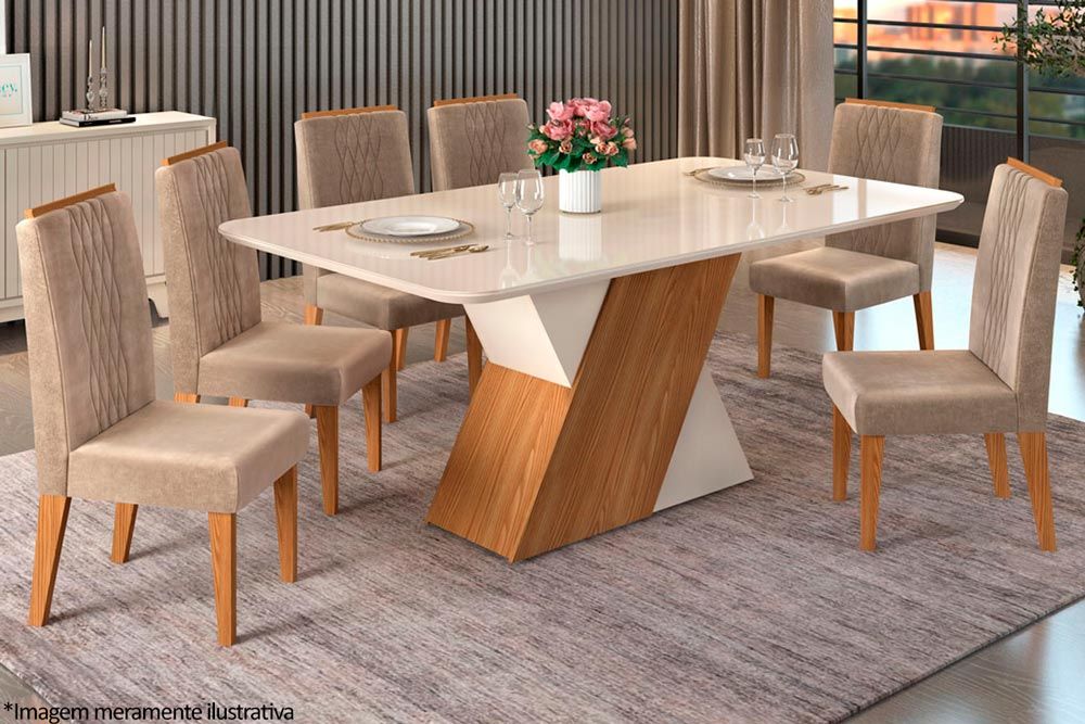 Mesa Jantar Rubi c/Tampo Madeirado c/Vidro Curvo 170x90cm DJ Móveis Mesa Jantar Rubi c/Tampo Madeirado c/Vidro Curvo 170x90cm DJ Móveis