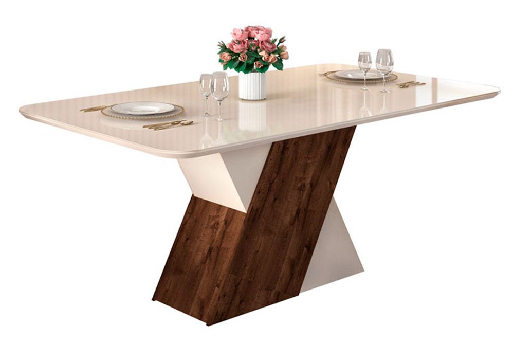 Mesa Jantar Rubi c/Tampo Madeirado c/Vidro Curvo 170x90cm DJ Móveis Mesa Jantar Rubi c/Tampo Madeirado c/Vidro Curvo 170x90cm DJ Móveis