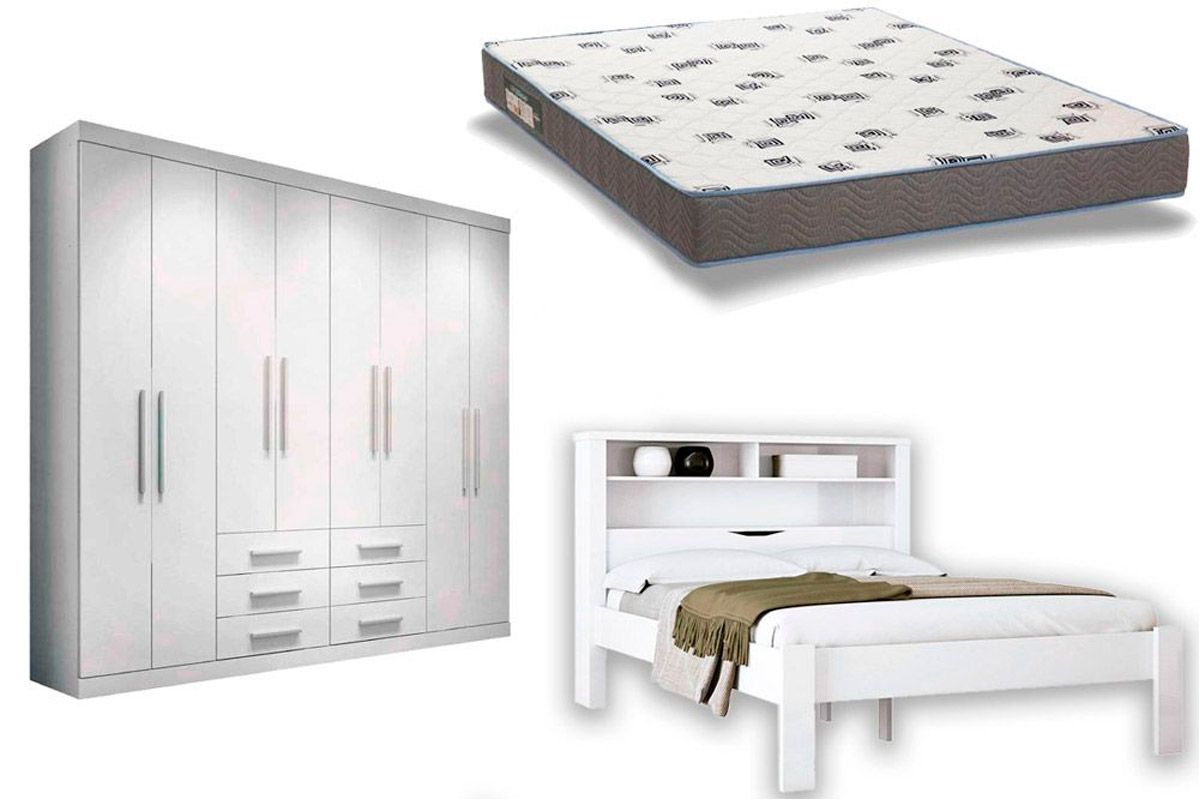 Cama Casal Invicta + Colchão Ortobom D33 + Guarda Roupa Master 8.6