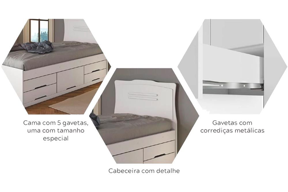 Cama Solteiro Multifuncional Júlia c/5 Gavetas Conquista Cama Solteiro Multifuncional Júlia c/5 Gavetas Conquista