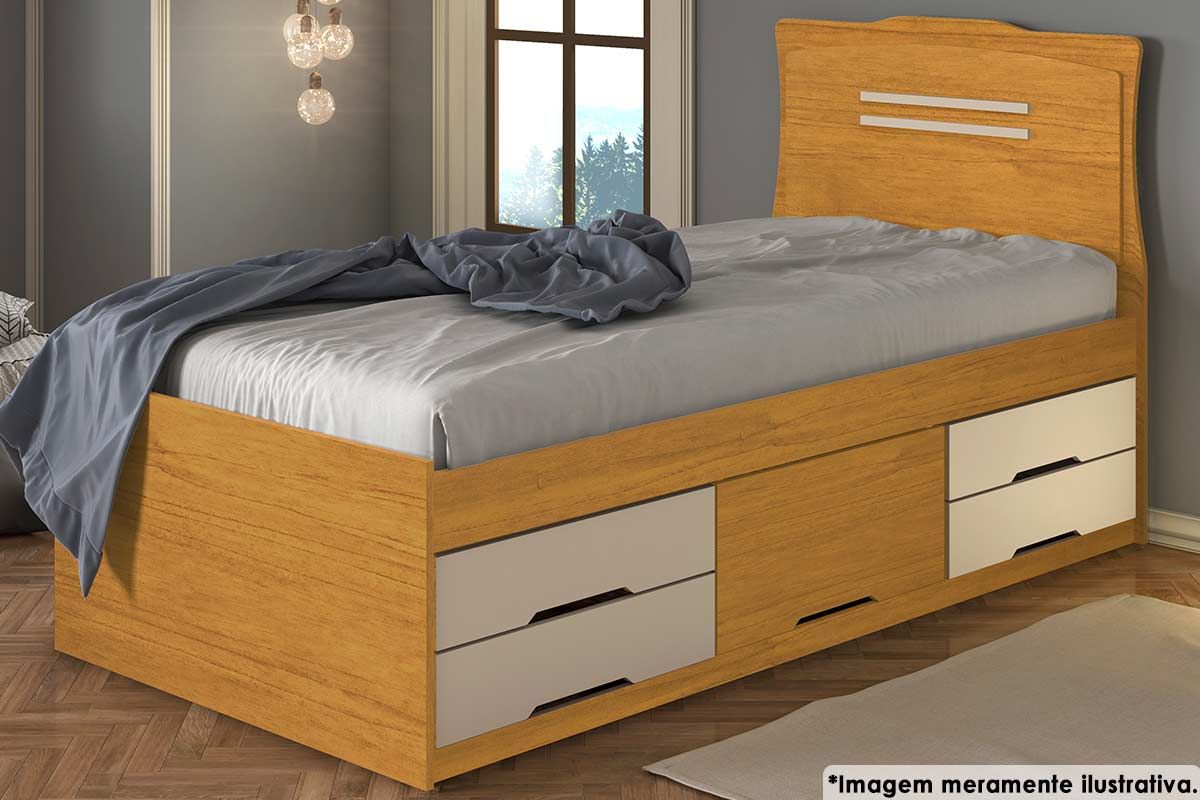 Cama Solteiro Multifuncional Júlia c/5 Gavetas ConquistaCinamomo/Off White Cama Solteiro Multifuncional Júlia c/5 Gavetas ConquistaCinamomo/Off White