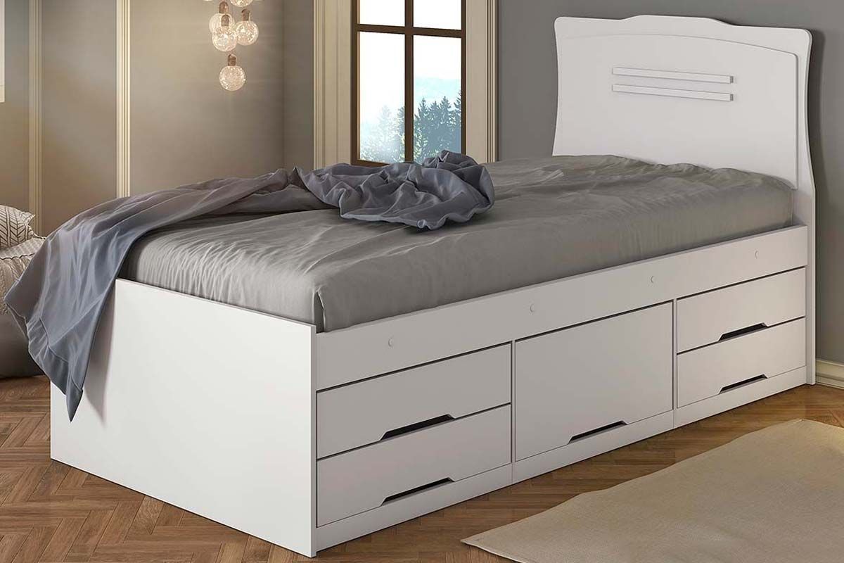 Cama Solteiro Multifuncional Júlia c/5 Gavetas ConquistaBranco Cama Solteiro Multifuncional Júlia c/5 Gavetas ConquistaBranco