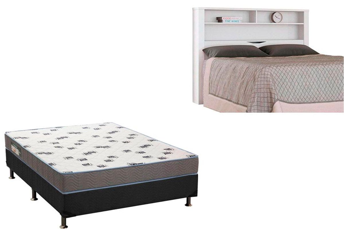 Cama Box Casal CRC + Colchão D33 Ortobom + Cabeceira Invicta