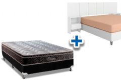 Cama Box Casal Filhão + Colchão Molas Olímpia + Cabeceira Tulipa