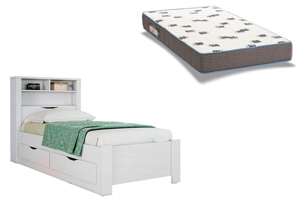 Colchão Solteiro Light D33 Ortobom + Cama Invicta c/ 2 Gavetas