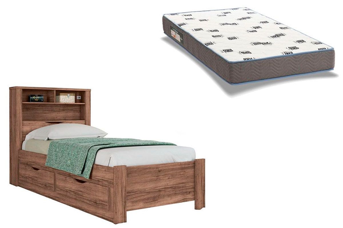 Colchão Solteiro Light D33 Ortobom + Cama Invicta c/ 2 Gavetas