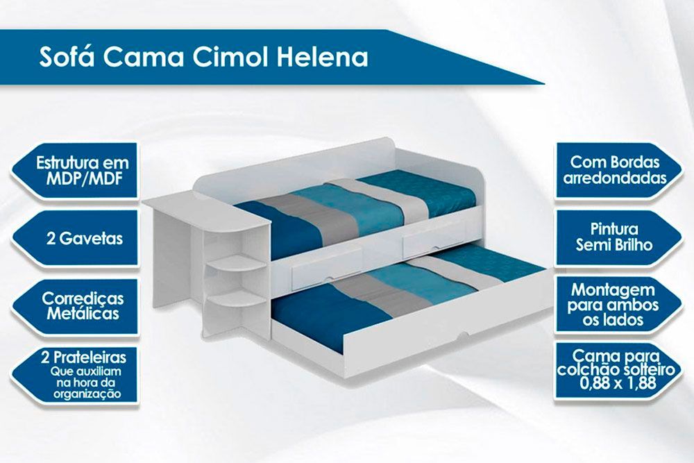 Colchão Solteiro D33 Ortobom (2un) + Sofá Cama Helena c/ Auxiliar