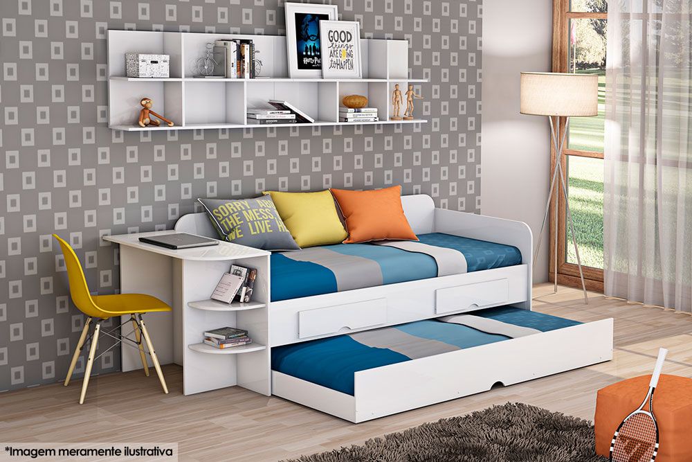 Colchão Solteiro D33 Ortobom (2un) + Sofá Cama Helena c/ Auxiliar