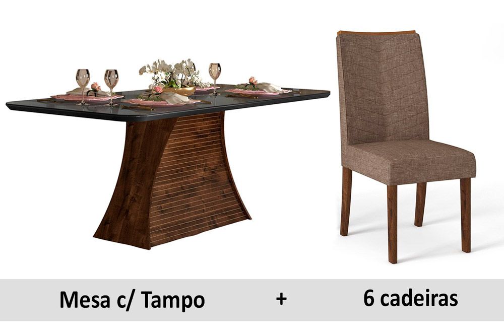 Sala Jantar DJ Móveis Ravena Tp c/Vd 170+6 Cad Golden/Sara