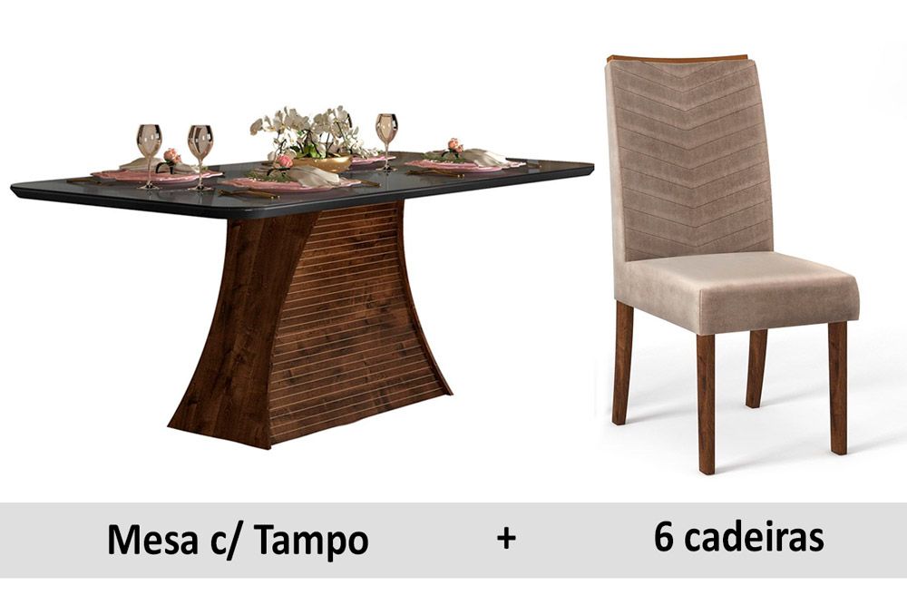 Sala Jantar DJ Móveis Ravena Tp c/Vd 170+6 Cad Golden/Sara