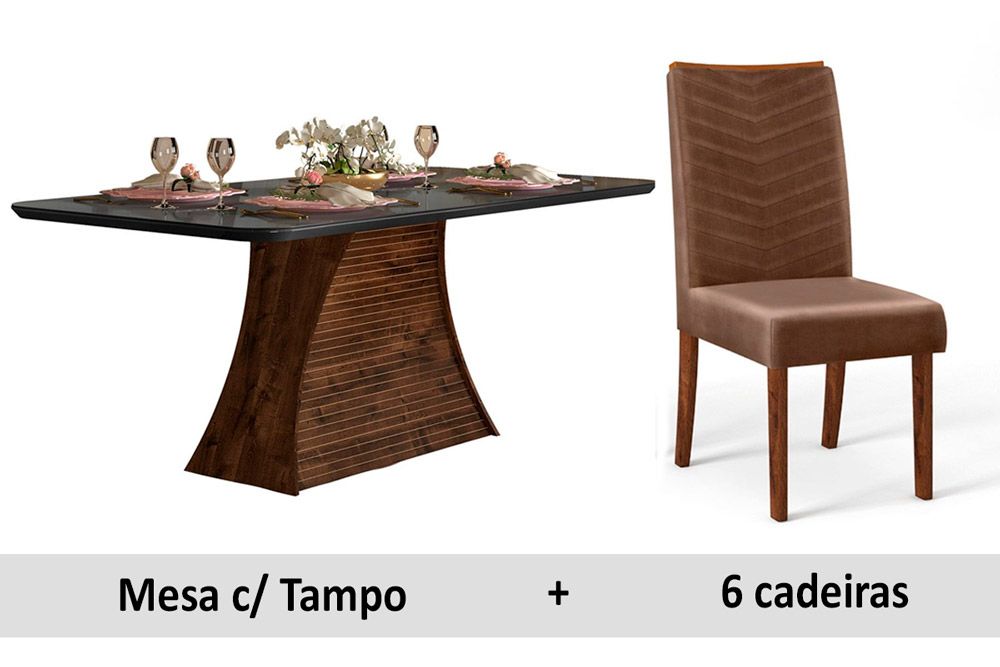 Sala Jantar DJ Móveis Ravena Tp c/Vd 170+6 Cad Golden/Sara