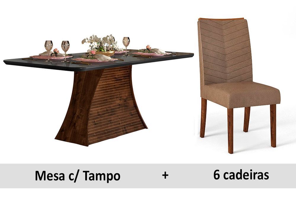 Sala Jantar DJ Móveis Ravena Tp c/Vd 170+6 Cad Golden/Sara