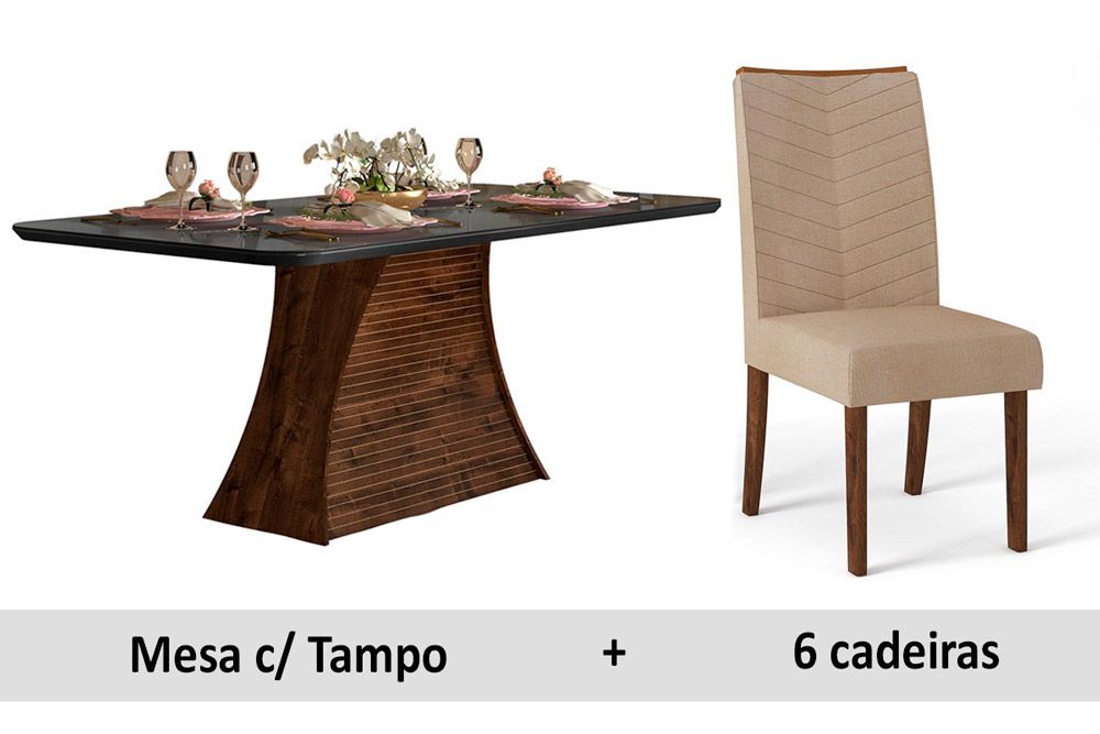 Sala Jantar DJ Móveis Ravena Tp c/Vd 170+6 Cad Golden/Sara