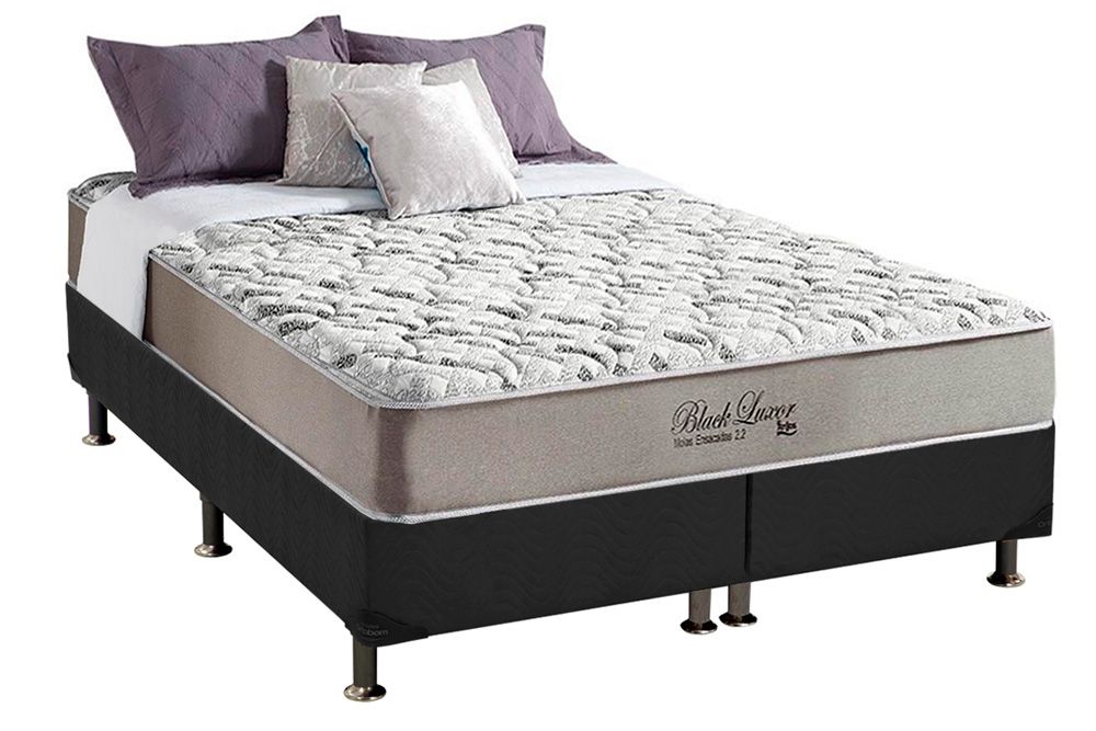 Cama Box : Colchão Molas Ensacadas Anjos Black Luxor 33 + Base CRC Suede Gray 
