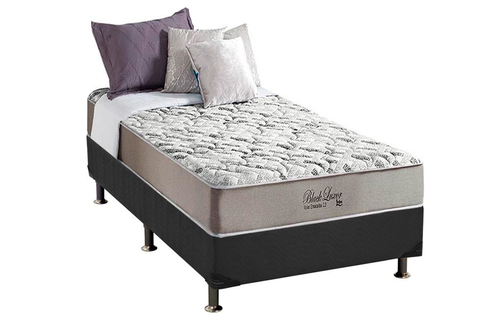 Cama Box : Colchão Molas Ensacadas Anjos Black Luxor 33 + Base CRC Suede Gray 