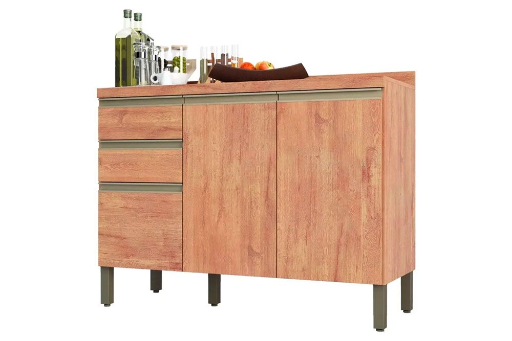 Balcão Cozinha Ronipa c/Tampo Chardonnay c/3 Portas e 2 Gavetas 120cm