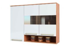 Armário Aéreo Cozinha Ronipa Nápoli Prime c/3 Portas ( 2 c/Vidro Reflecta) 120cm - Castanho/Branco