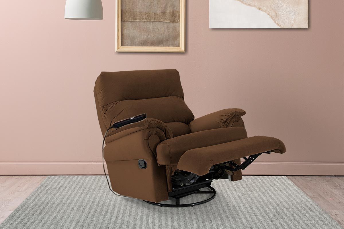 Poltrona Reclinável p/ Sala c/Massagem MH 1217 Two Way HervalSuede Marrom