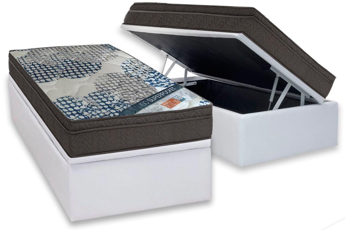 Cama Box Baú CRC +Colchão Molas ISO Ortobom