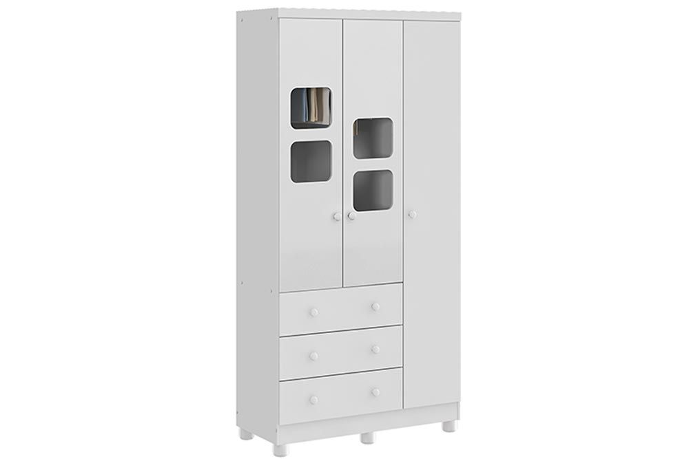 Guarda Roupa Infantil c/3 Portas (2 Cristal) e 3 Gavetas Uli Peroba