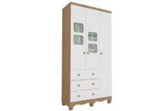 Guarda Roupa Infantil c/3 Portas (2 Cristal) e 3 Gavetas Uli Peroba