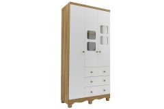 Guarda Roupa Infantil c/3 Portas (2 Cristal) e 3 Gavetas Uli Peroba