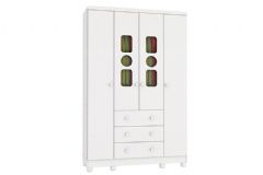 Guarda Roupa Infantil c/ 4 Portas (2 Cristal) e 3 Gavetas Tedy - Peroba
