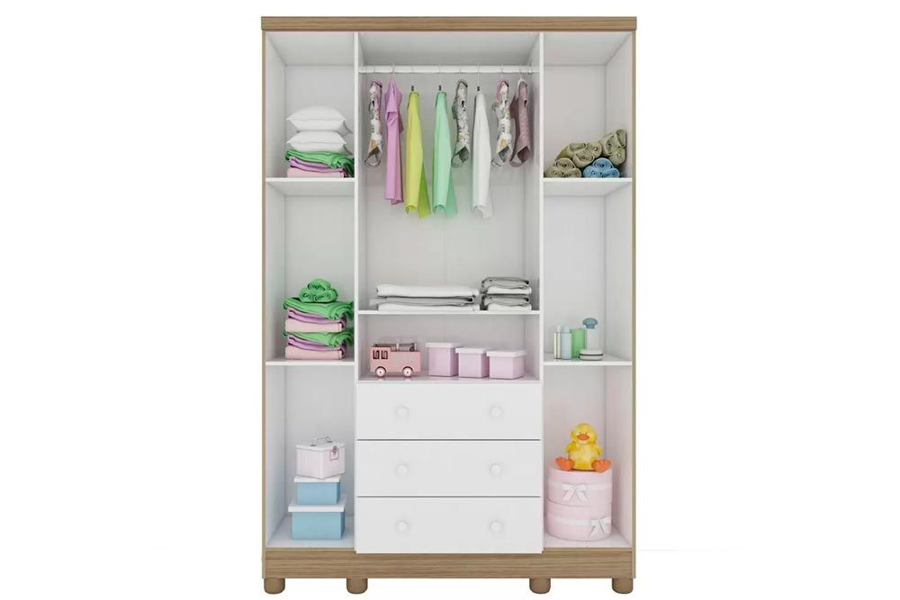 Guarda Roupa Infantil c/4 Portas (2 Cristal) e 3 Gavetas Tedy Peroba Guarda Roupa Infantil c/4 Portas (2 Cristal) e 3 Gavetas Tedy Peroba