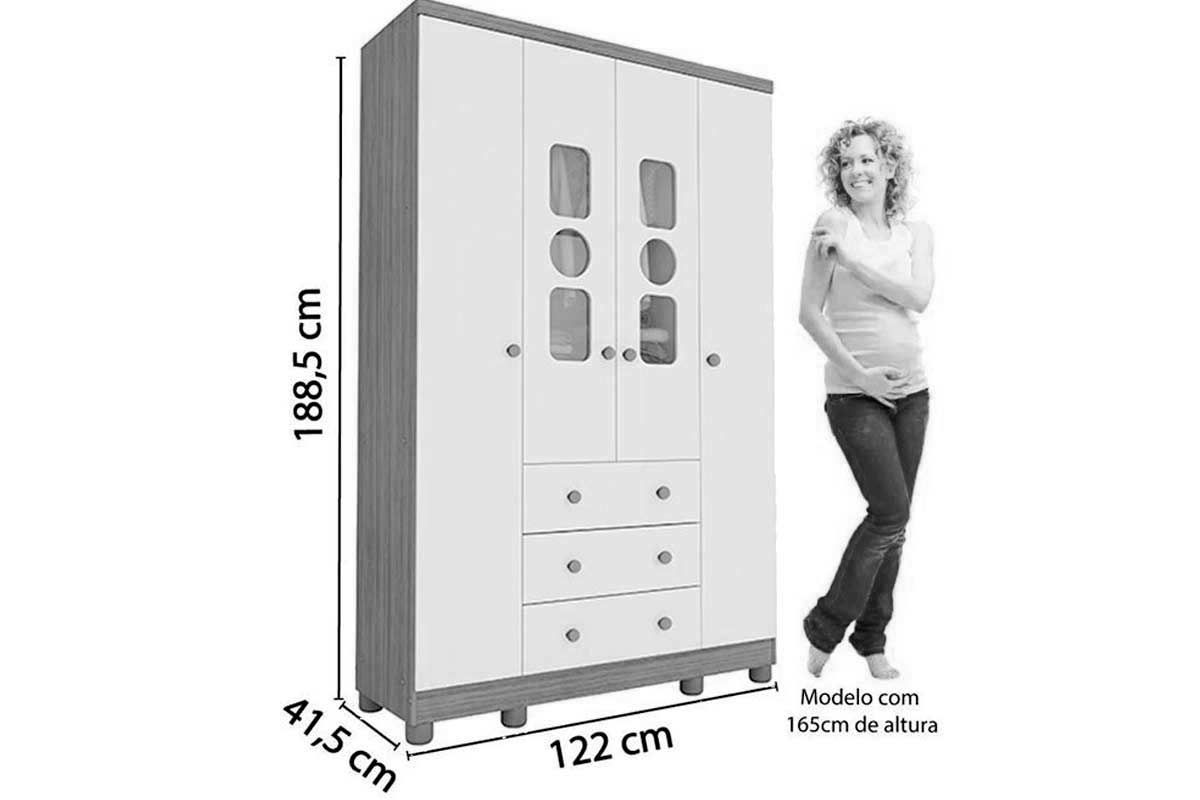 Guarda Roupa Infantil c/4 Portas (2 Cristal) e 3 Gavetas Tedy Peroba Guarda Roupa Infantil c/4 Portas (2 Cristal) e 3 Gavetas Tedy Peroba