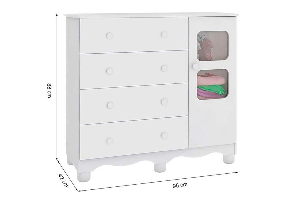 Cômoda Infantil Uli c/1 Porta Cristal e 4 Gavetas - Peroba Cômoda Infantil Uli c/1 Porta Cristal e 4 Gavetas - Peroba
