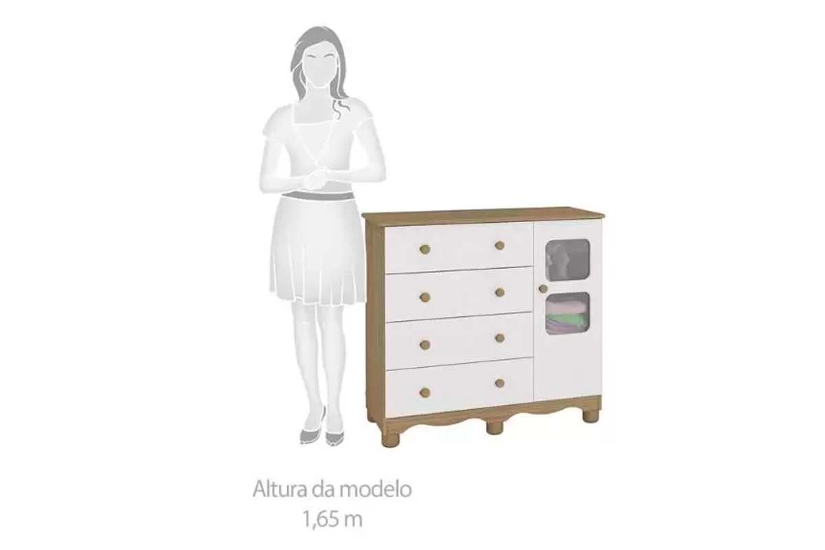 Cômoda Infantil Uli c/1 Porta Cristal e 4 Gavetas - Peroba Cômoda Infantil Uli c/1 Porta Cristal e 4 Gavetas - Peroba