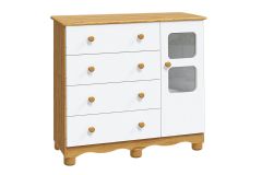 Cômoda Infantil Uli c/1 Porta Cristal e 4 Gavetas - Peroba - Branco/Amendoa