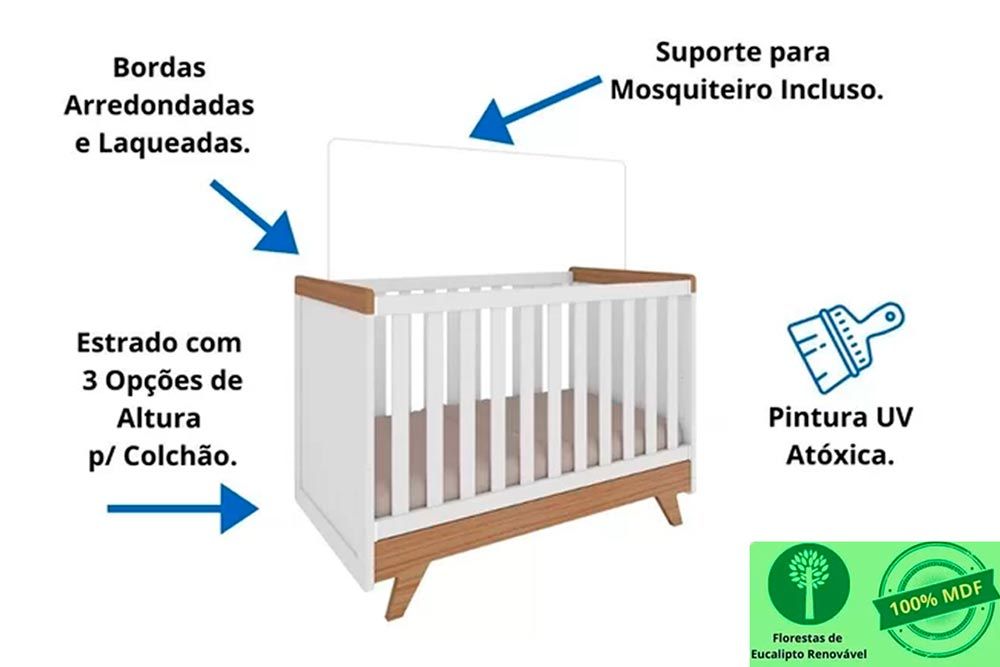 Berço Infantil Retrô 2 em 1 Peroba Berço Infantil Retrô 2 em 1 Peroba