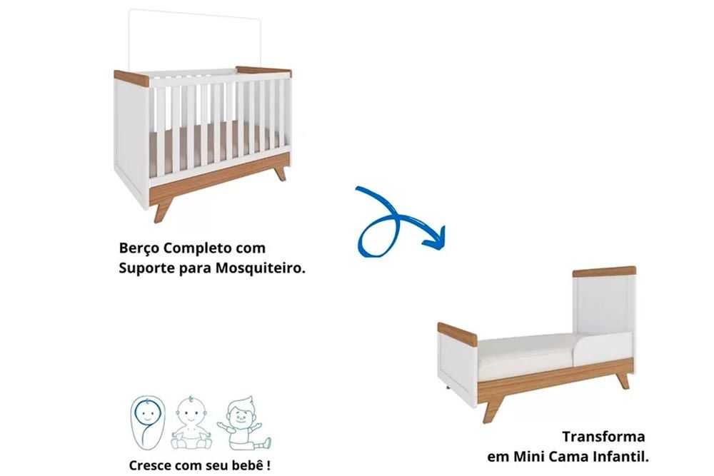 Berço Infantil Retrô 2 em 1 Peroba Berço Infantil Retrô 2 em 1 Peroba