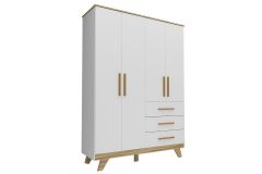 Guarda Roupa Infantil c/4 Portas e 3 Gavetas Retrô Peroba - Branco/Amendoa